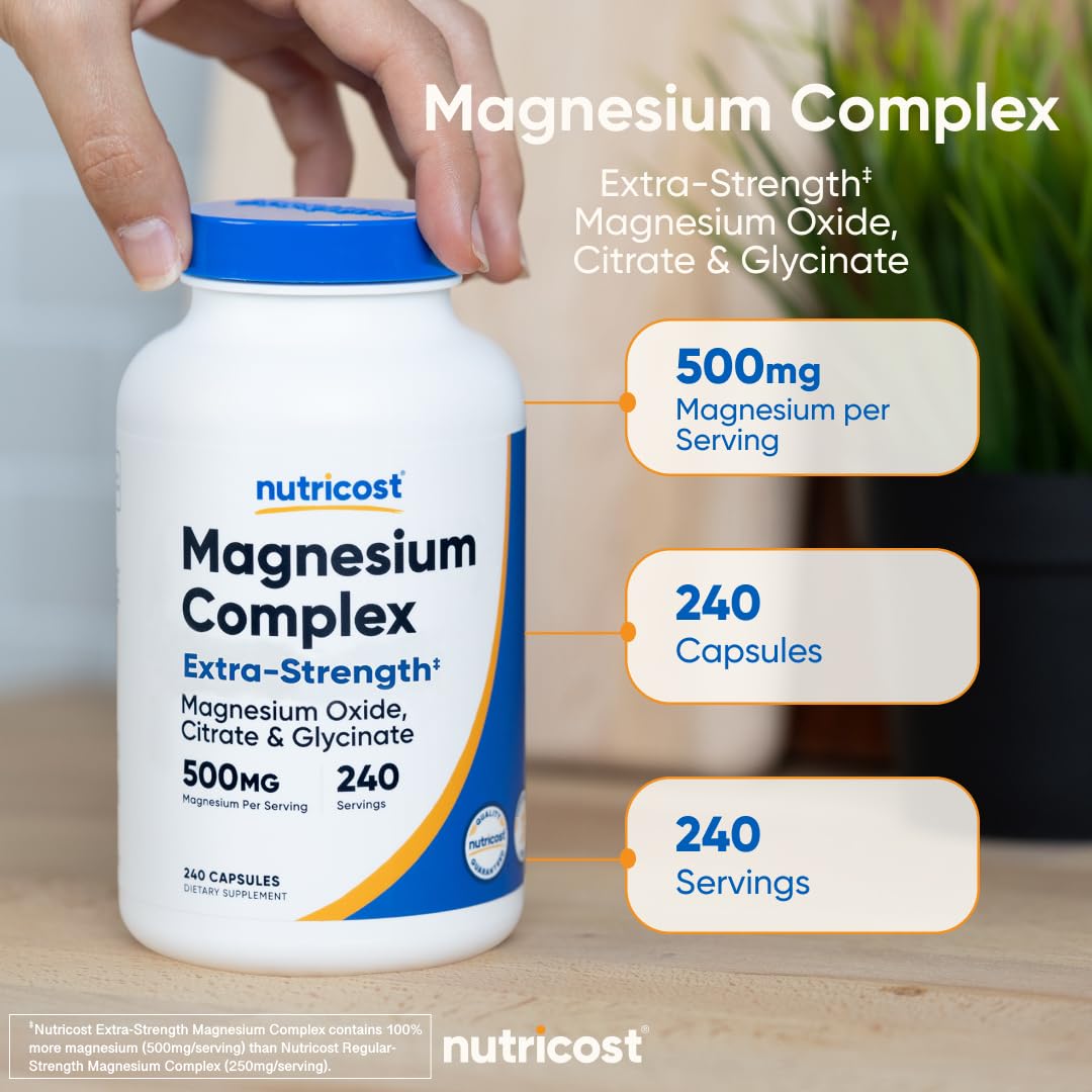 Nutricost Magnesium Complex 500mg, 240 Capsules - Magnesium Oxide, Citrate, and Glycinate - Gluten Free and Non-GMO Nutricost Au supplements