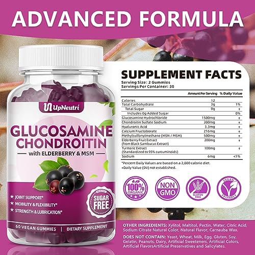 UPNEUTRI Glucosamine Chondroitin Gummies Sugar Free, Extra Strength 1500mg