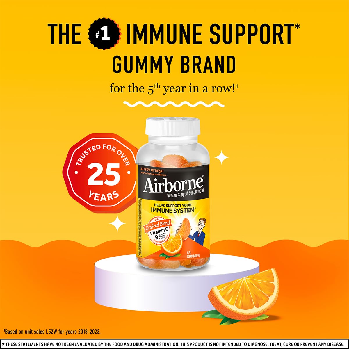 Airborne 750mg Vitamin C Immune Support Supplement Gummies for Adults, Zesty Orange Flavor, Gluten Free Crafted Blend with Powerful Antioxidants Vitamins A C & E, 63 Gummies (3 Pack) Airborne Au supplements