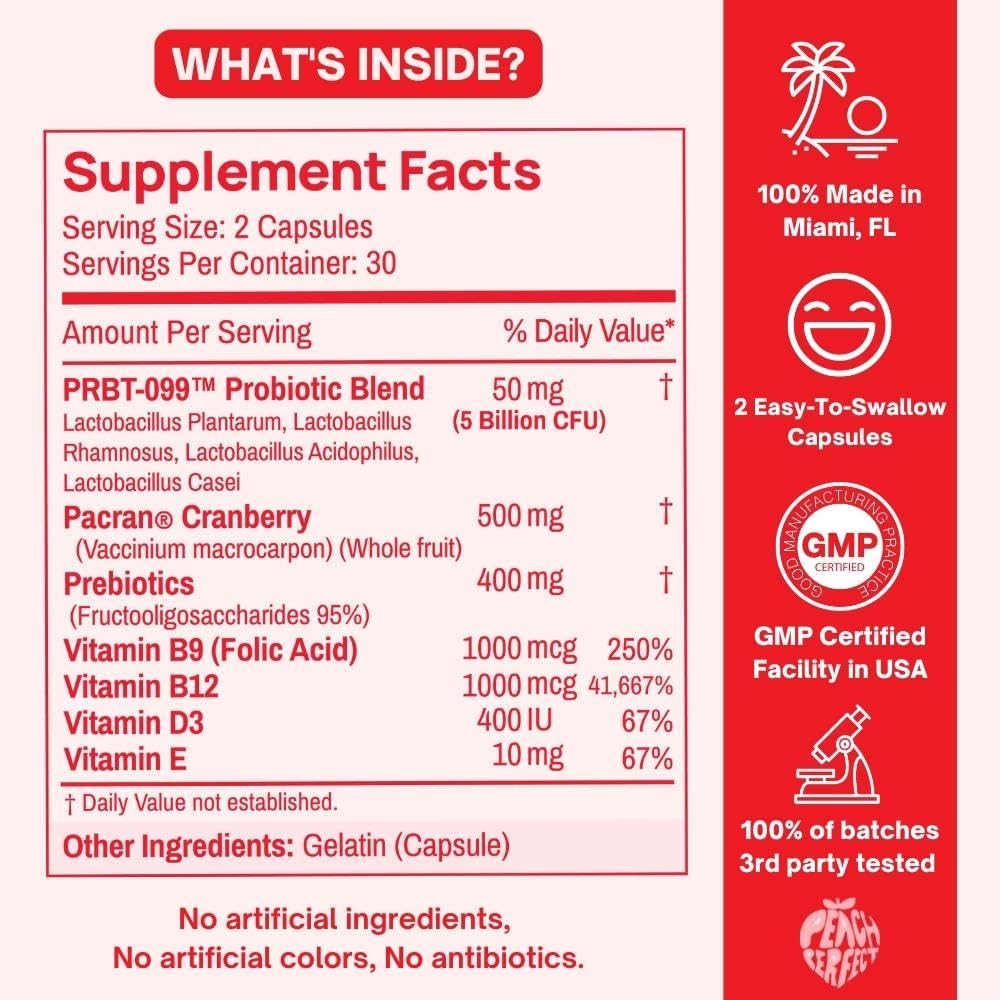 Purely Pink Prebiotic Probiotic Blend for Vaginal Health - Promote pH Balance, Healthy Flora and Odor Peach Perfect Au supplements