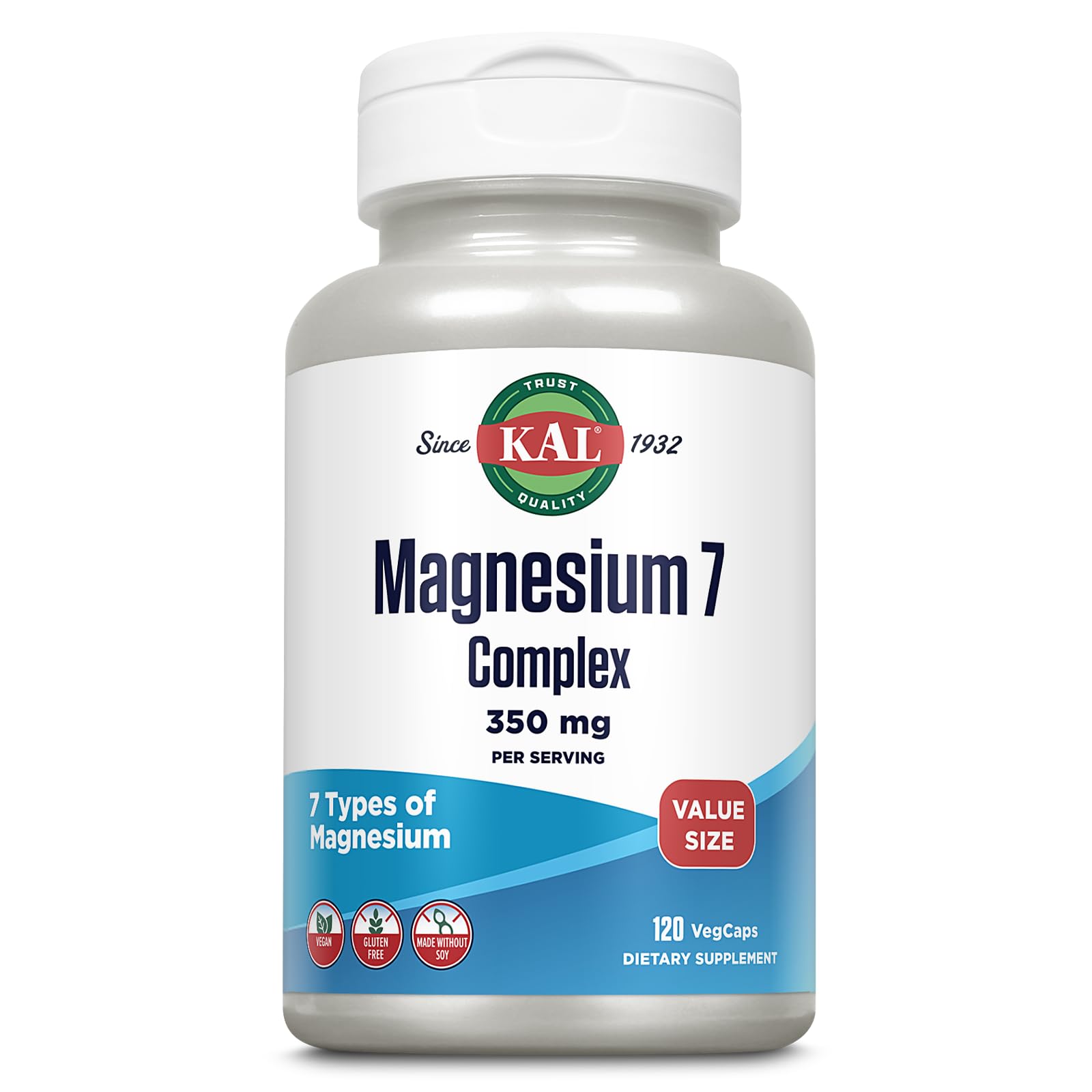 KAL Magnesium Complex 7 - Total Complex with Magnesium Glycinate, Citrate, Malate and More - Relaxation and Whole Body Support Supplements - Vegan, 60-Day Guarantee - 60 Servings - 120 VegCaps KAL Au supplements