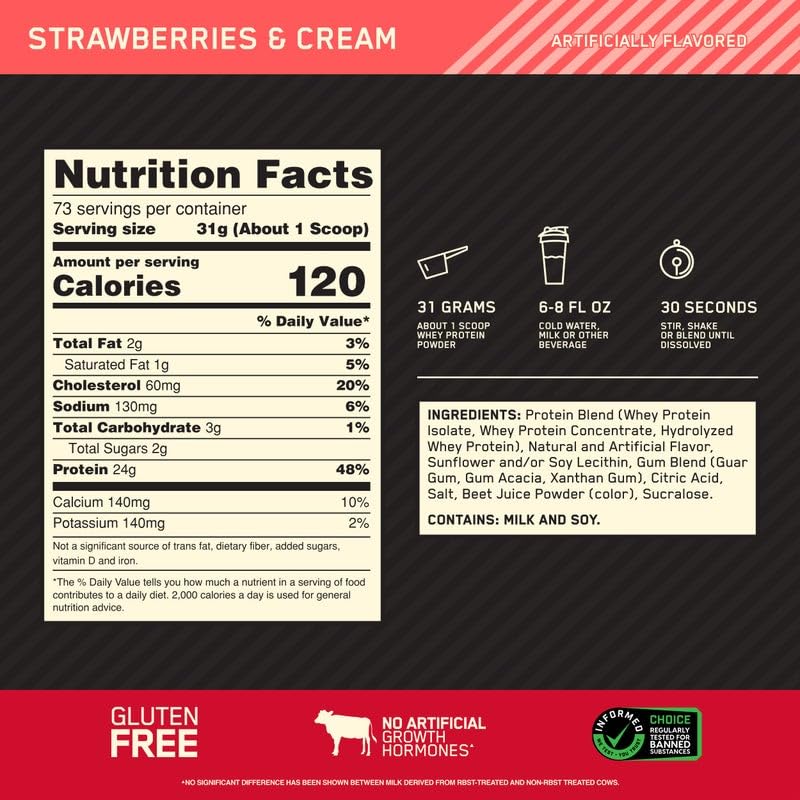 Optimum Nutrition Gold Standard 100% Whey Protein Powder, Strawberries & Cream Optimum Nutrition Au supplements