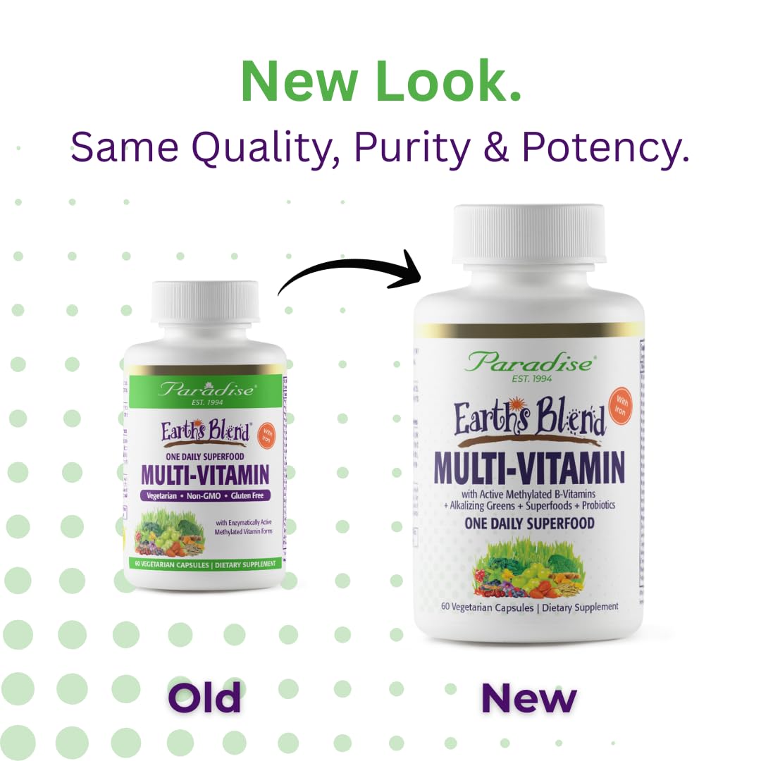 Paradise Herbs Earth's Blend Once Daily Multivitamin with Iron, 48 Organic Superfoods, Probiotics, Antioxidants, Vitamins A, B12, C, D, K2, 60 Capsules Paradise Herbs Au supplements