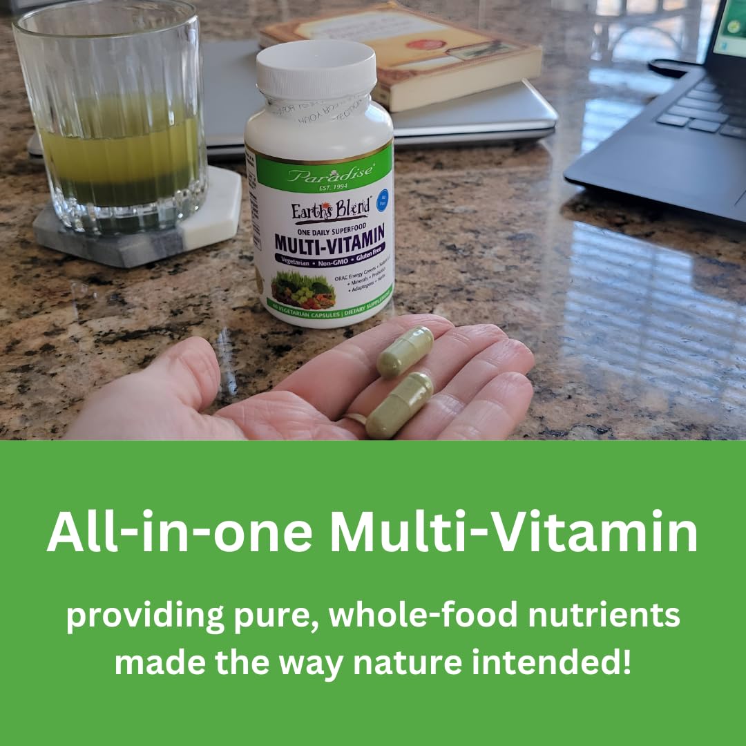 Paradise Herbs Earth's Blend Once Daily Multivitamin with Iron, 48 Organic Superfoods, Probiotics, Antioxidants, Vitamins A, B12, C, D, K2, 60 Capsules Paradise Herbs Au supplements
