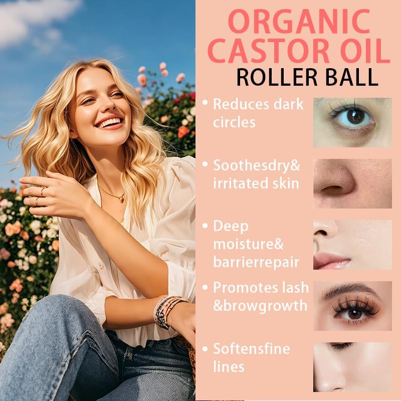 Organic Castor Oil with Rose Quartz Roller, Cold-Pressed Pure Organic Castor Oil Roller Ball for Hair Growth, Eyelashes, Eyebrows & Skin, 1.7 fl oz(1) Olavita Serum Au supplements