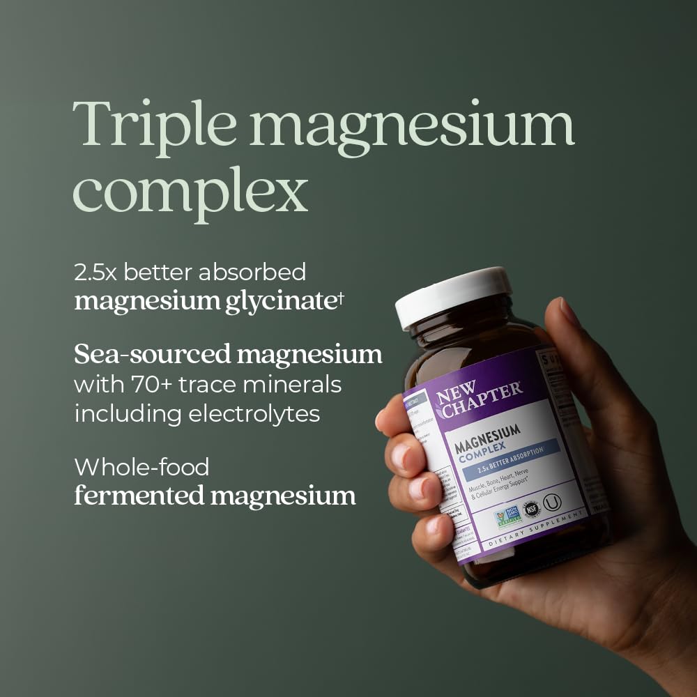 New Chapter Magnesium Complex Supplement, 325mg with Magnesium Glycinate + Sea-Sourced + Fermented Forms for Heart, Bone, Nerve, Muscle & Cellular Energy, 100% Vegan, 60 Tablets New Chapter Au supplements