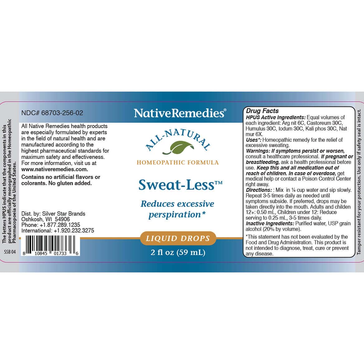 Native Remedies Sweat-Less - Natural Homeopathic Formula for Excessive Sweating, Perspiration and Clamminess - 59 mL Native Remedies Au supplements
