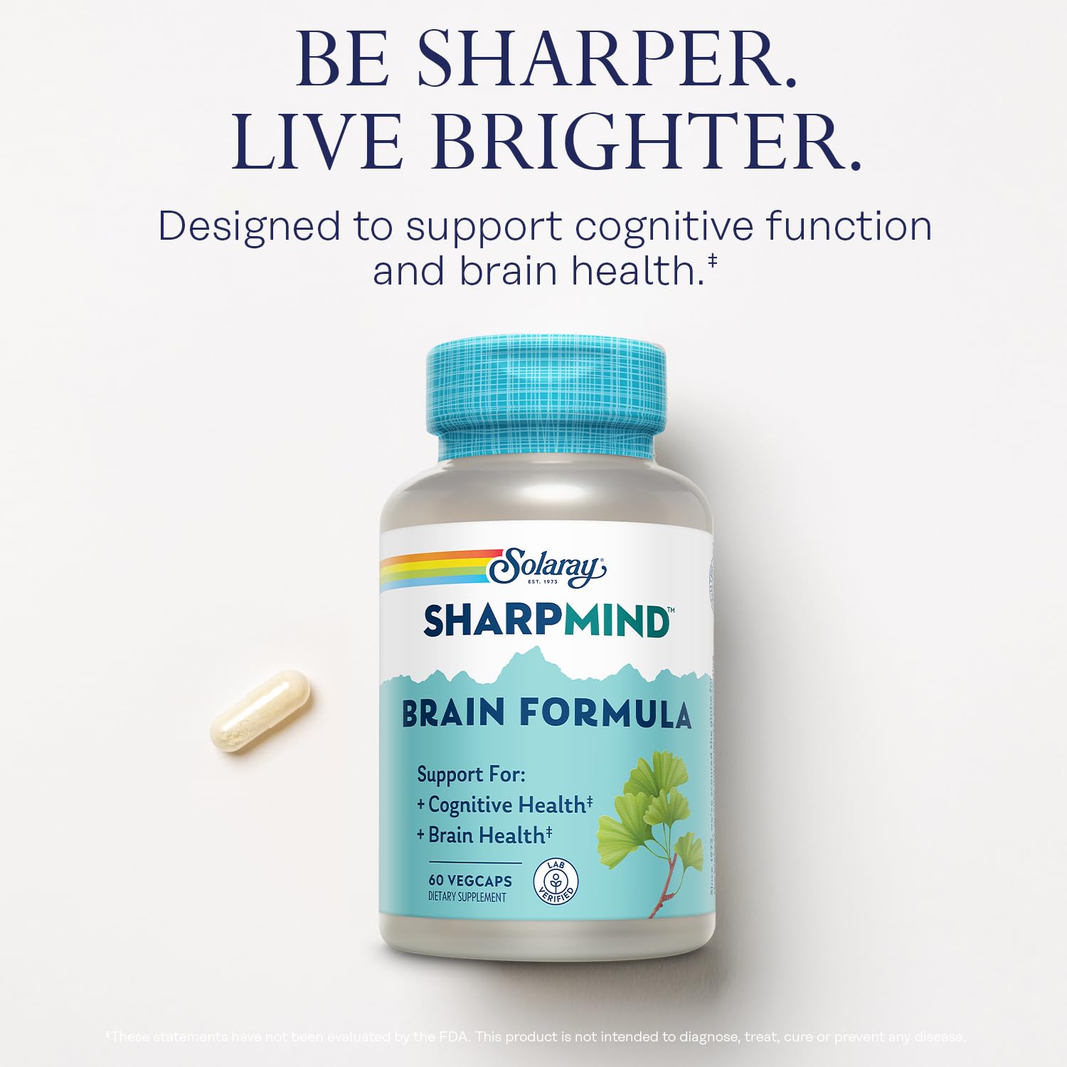 SOLARAY SharpMind Brain Support Formula - Nootropic Brain Supplements - Cognitive and Brain Health Support with Ginkgo Biloba - 60-Day Guarantee, 60 Servings, 60 VegCaps SOLARAY Au supplements