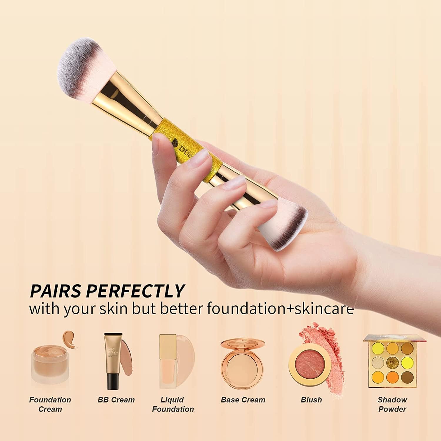 DUcare Dual End Foundation Contour Bronzer Brush, Gold Glitter Handle Double Ended Professional Face Makeup Tool for Liquid Cream Powder DUcare Au supplements