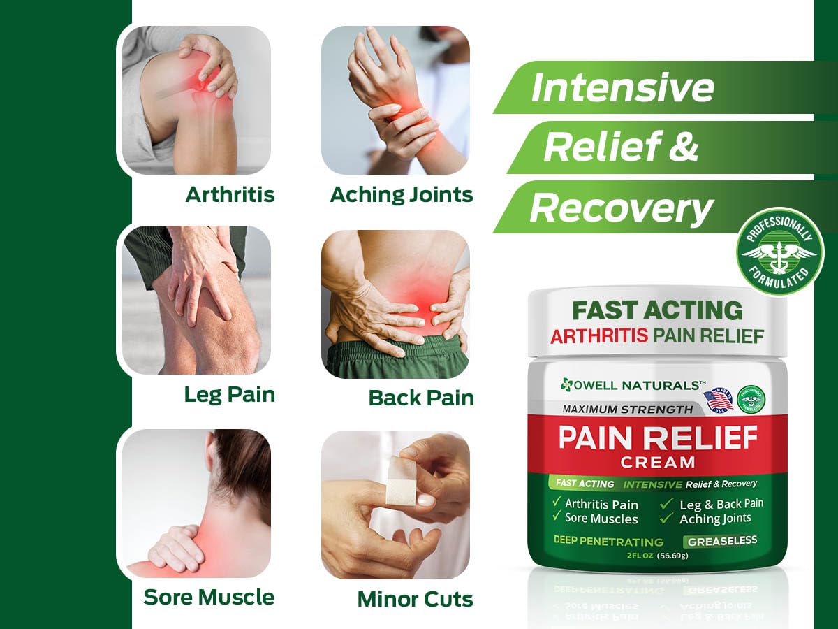 Owell Naturals Deep Penetrating Pain Relief Cream, Maximum Strength Formula for Joints & Muscles, Lower Back, Knees, Hands, Legs, Ankle – Fast Acting Comfort, 7 oz Owell Naturals Au supplements
