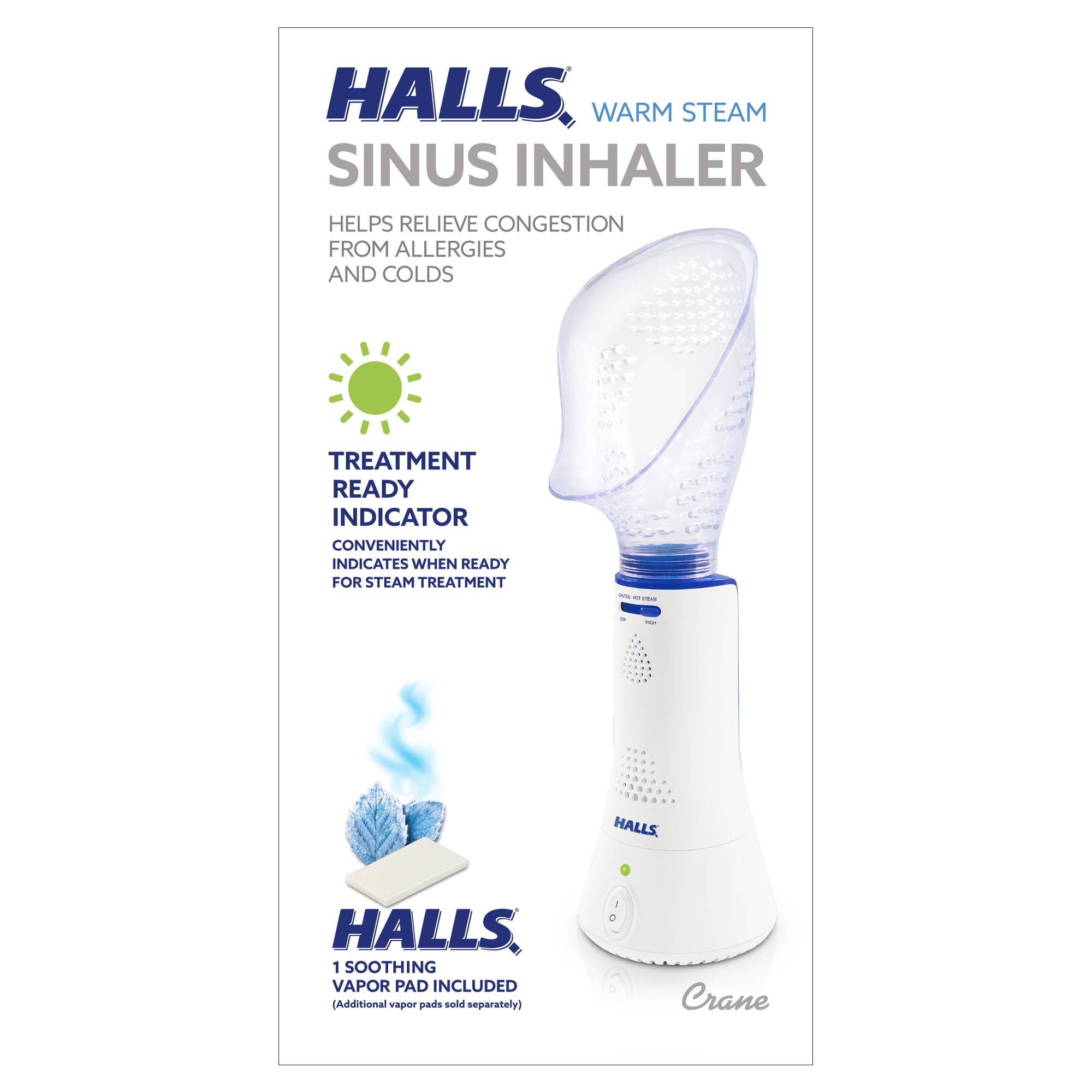 Crane x HALLS Corded Personal Steam Inhaler for Sinus, Congestion, Cough, & Cold Relief