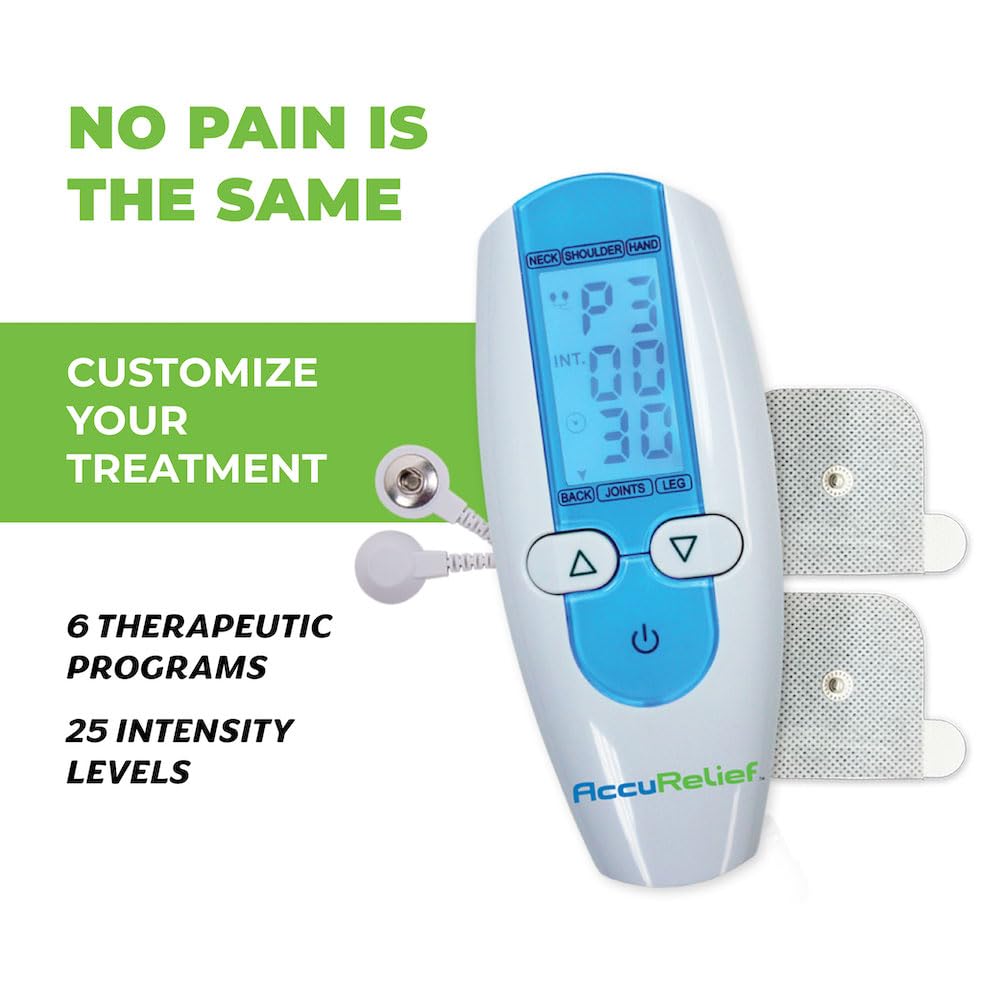 AccuRelief TENS Unit Muscle Stimulater Pain Relief System - Electric Muscle Stimulator with Electrodes for Neck, Back, and Full Body, White and Blue AccuRelief Au supplements