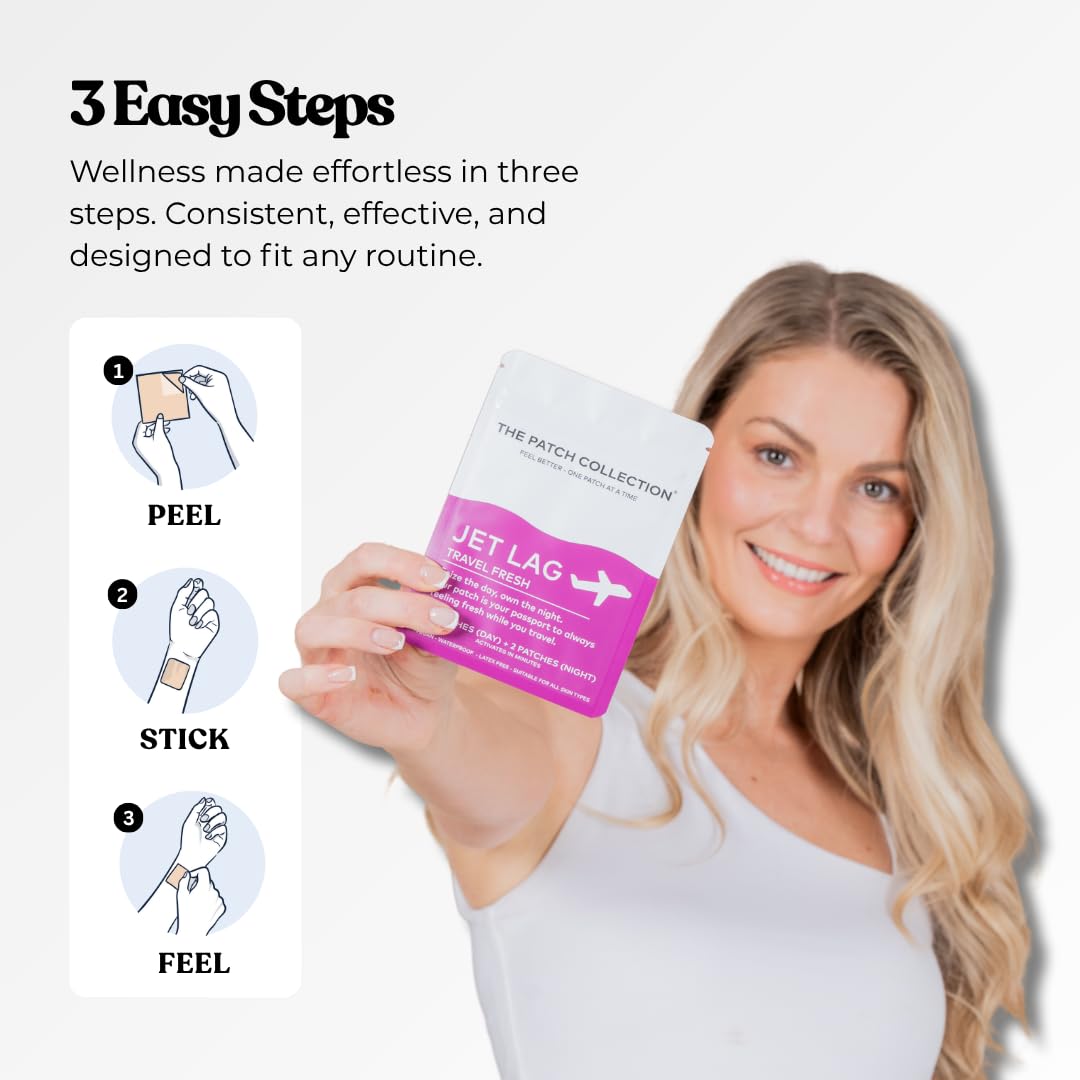 The Patch Collection® - Jet Lag Patch for Day & Night Time Zone Changes | Melatonin, Valerian Root, Passion Flower, Magnesium, Vitamin B1, B2, B3, Turmeric | 100% Natural & Vegan (Pack of 4) The Patch Collection Au supplements
