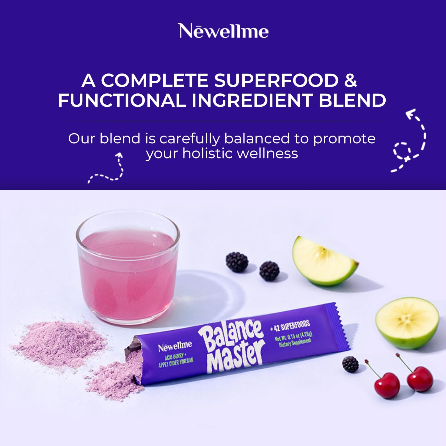 NEWELLME Balance Master Acai Apple Cider Vinegar Powder, Healthy Blood Sugar Support, Probiotics & Digestive Enzymes for Metabolic Support, Vegan Non-GMO, 14 Servings NEWELLME Au supplements