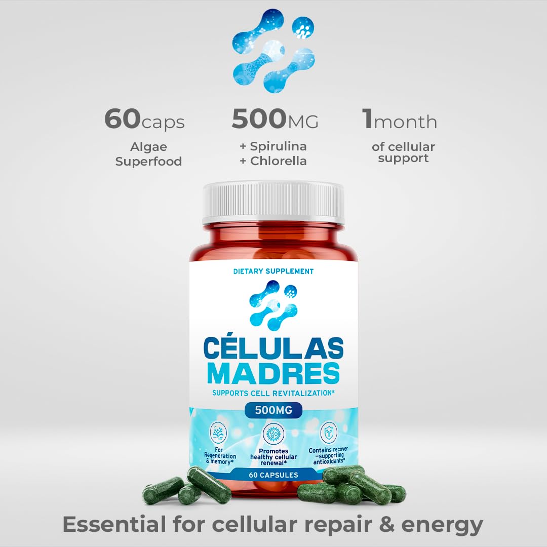 Stem Cell Supplements 500mg (60 Cap) Natural Anti-Aging & Longevity Support with Spirulina & Chlorella, Boost Cellular Renewal, Restore Youthful Energy, Reduce Joint Soreness – Celulas Madre AURA VITAMINS Au supplements