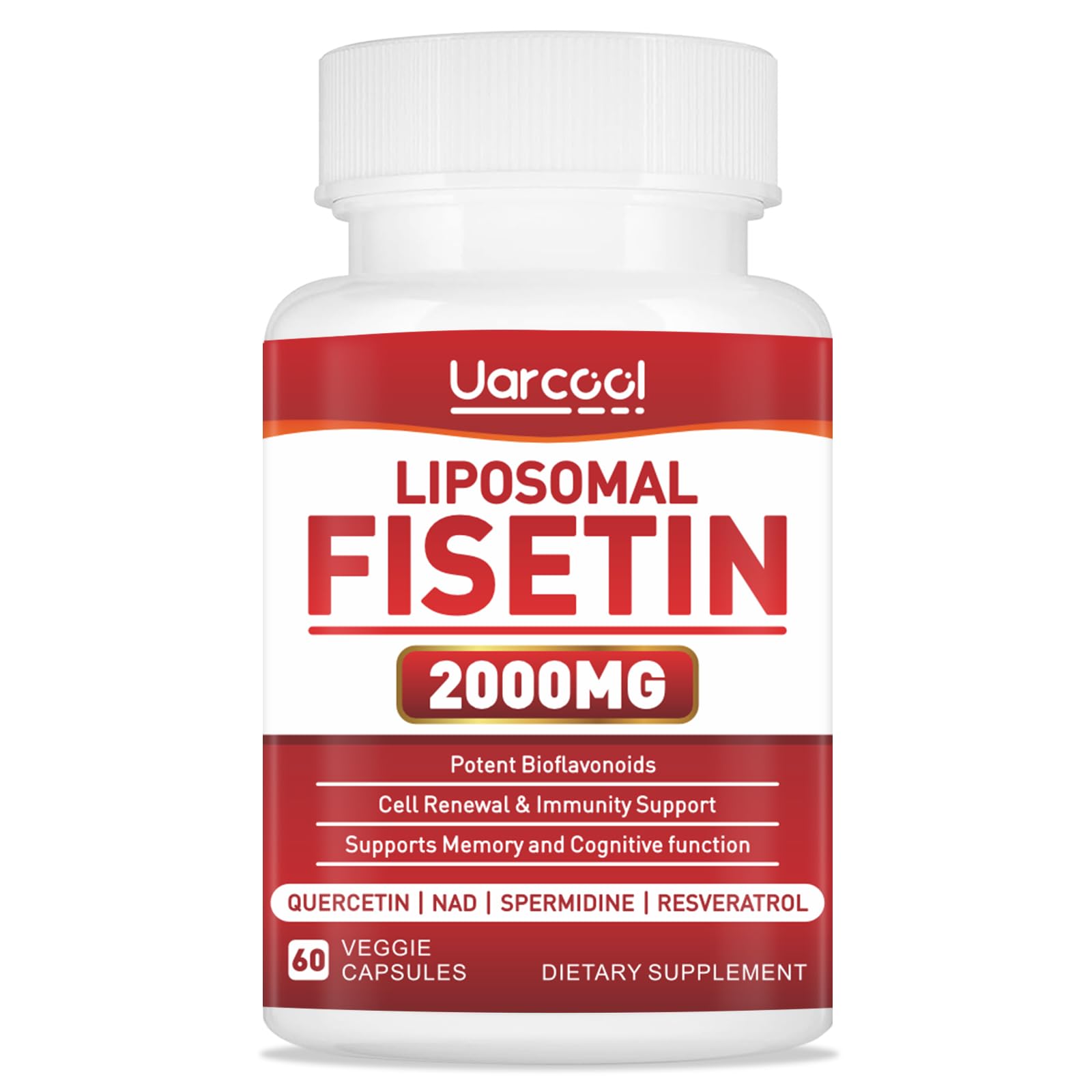 Uarcool Fisetin Supplement 2000mg for Healthy Aging and Longevity, Skin Health, Brain - Soy Free, Vegetarian - 60 Softgels Uarcool Au supplements