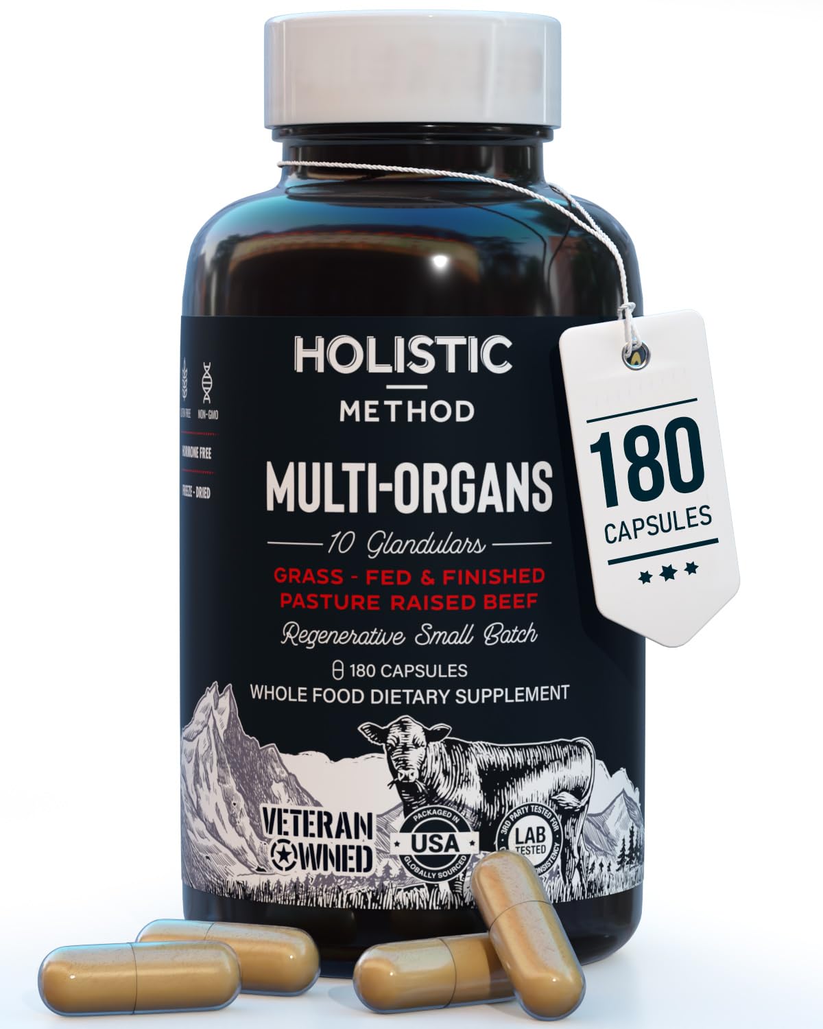 Beef Organ Supplement Complex - 10 Carnivore Grass Fed Proprietary Blend of Liver, Marrow, Brain, Thymus, Spleen, Kidney, Colostrum, Heart, Pancreas, Gallbladder - 180 Caps Carnivore Method Au supplements