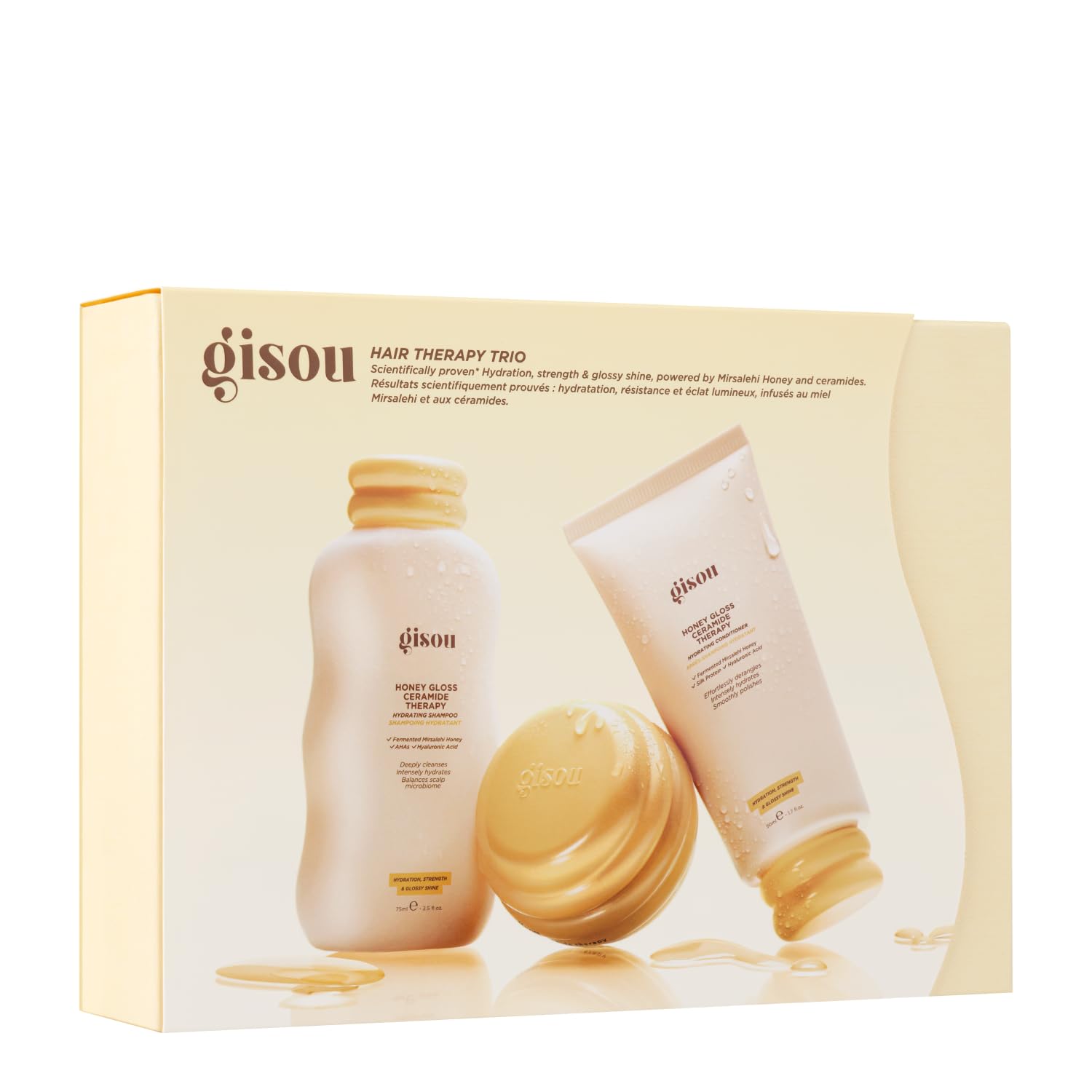 Gisou Honey Gloss Hair Therapy Trio - Mini Shampoo, Hair Mask and Conditioner for smoother, stronger and glossier hair Gisou Au supplements