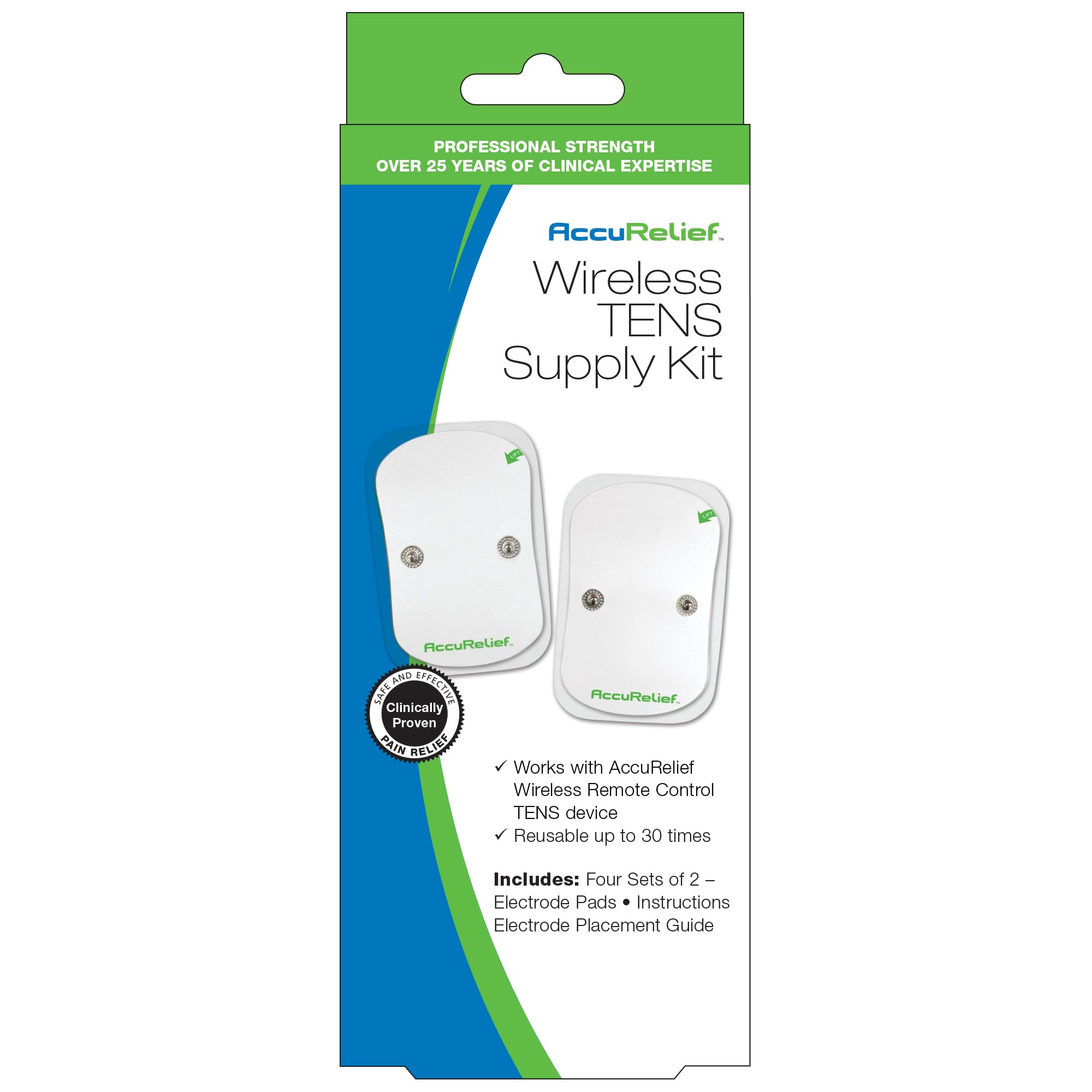 AccuRelief Wireless TENS Electrotherapy Pain Relief System Supply Kit (Packaging May Vary), Works with AccuRelief Wireless Remote Control TENS Device (ACRL-9000), 2 Pair (Pack of 1) AccuRelief Au supplements