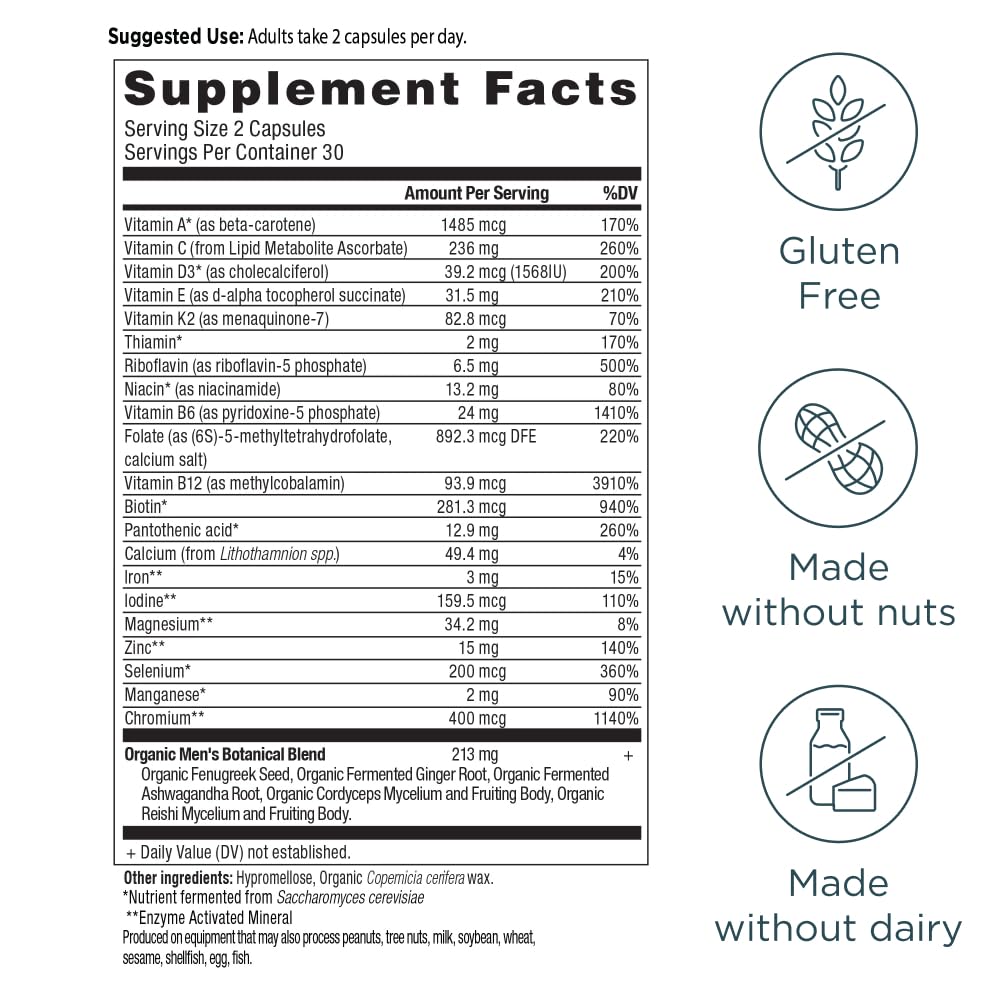 Ancient Nutrition Multivitamin for Men, Men's Fermented Multivitamin with Methylated Vitamin A, C, D, E, K, Zinc & Magnesium, Immune Support, Vegan, 60 Ct Ancient Nutrition Au supplements