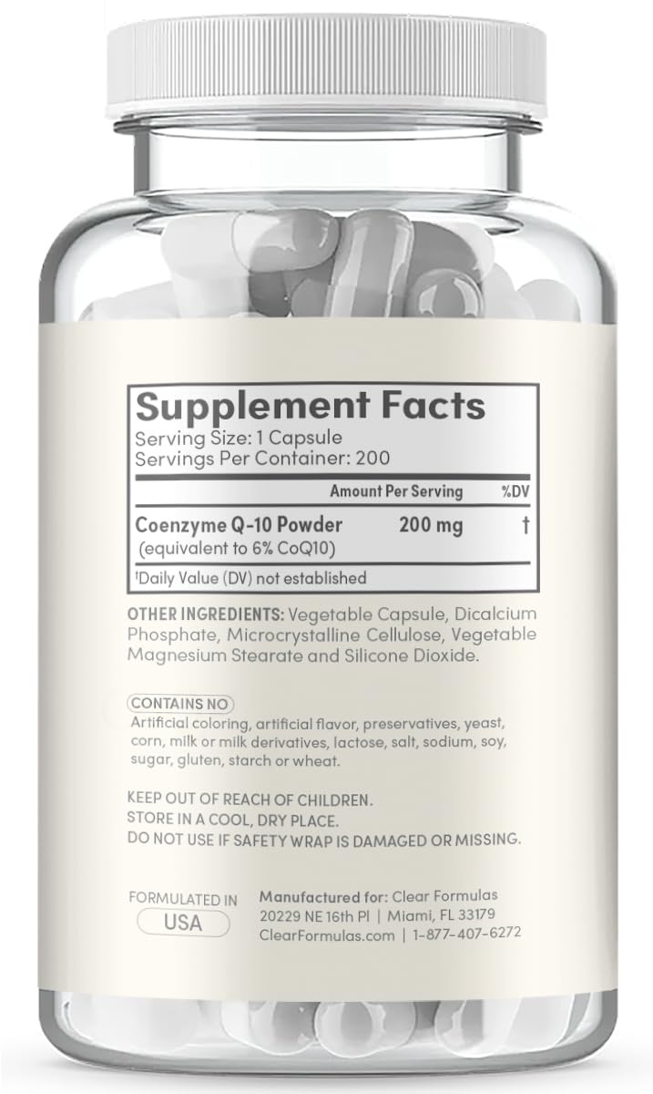 Clear Formulas CoQ10 200mg 200 Capsules Quick Absorption Non-GMO Clear Formulas Au supplements