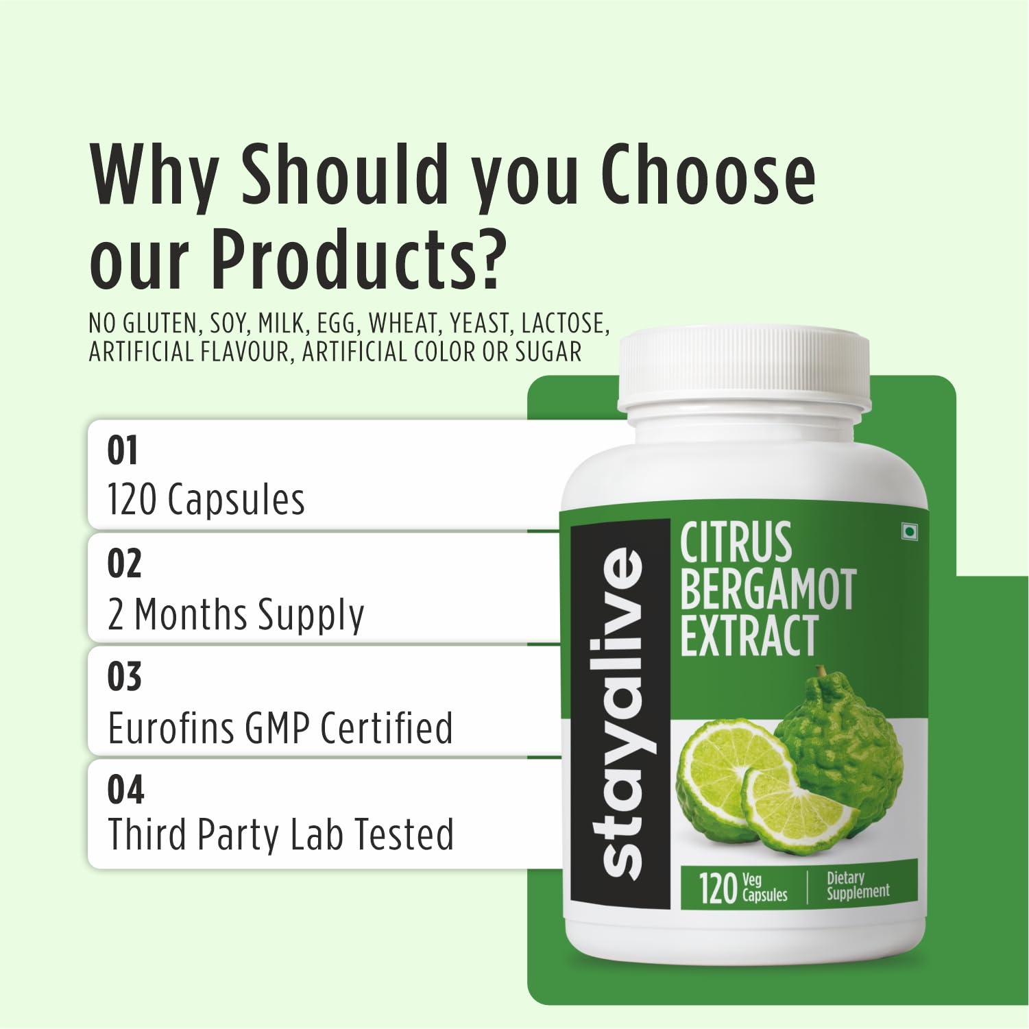 STAY ALIVE Citrus Bergamot Capsules 1000mg, 30:1 Super Extract with 50% Polyphenolic Flavanones, 120 Pills, Citrus Bioflavonoids Supplements for Women & Men | Non-GMO, Gluten-Free STAY ALIVE Au supplements