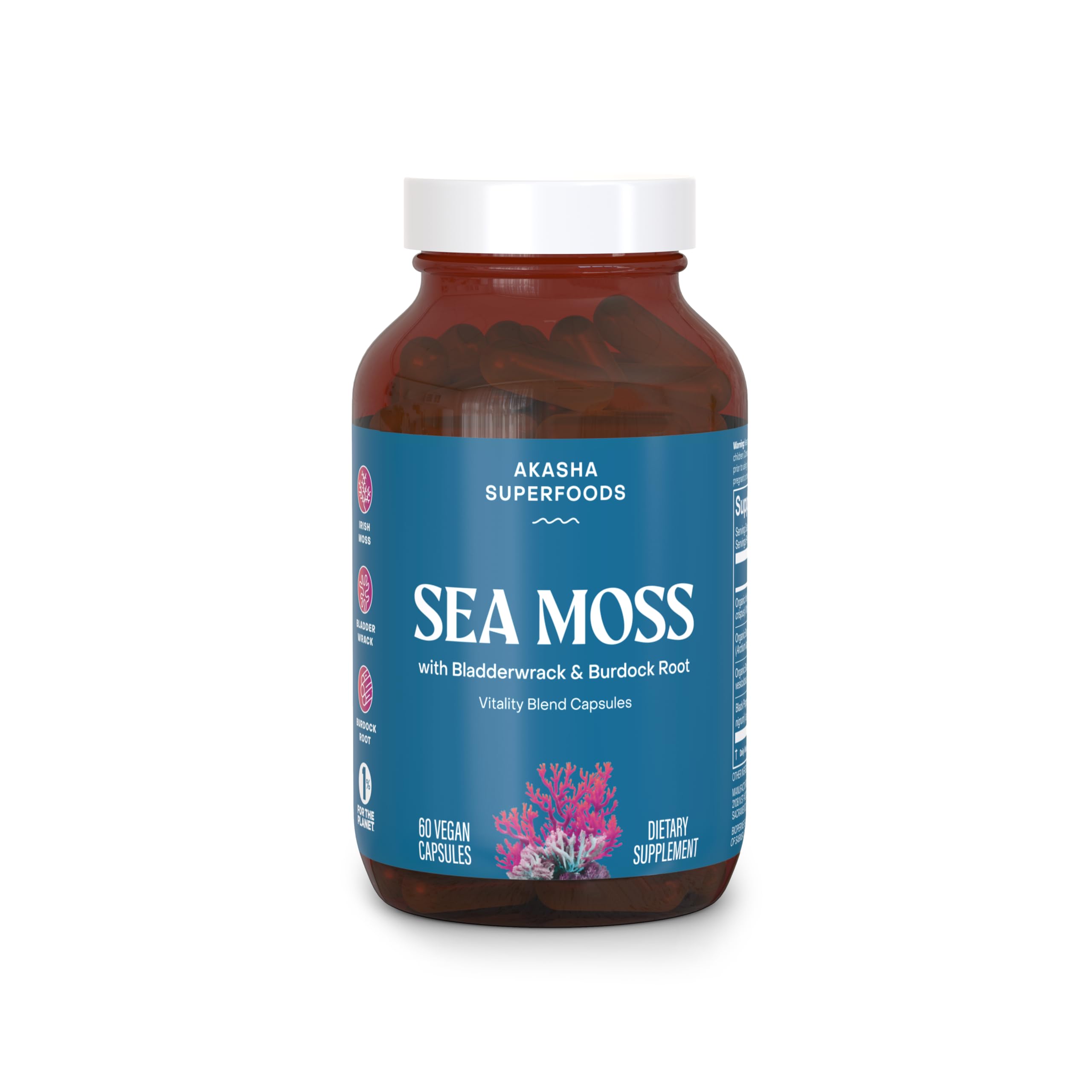 Akasha Superfoods Sea Moss Capsules, Organic Irish Moss with Bladderwrack Root, Burdock Root, and BioPerine, Skin, Thyroid, Digestion & Immunity Support for Women & Men, Gluten Free, Vegan, 60 Count Akasha Superfoods Au supplements