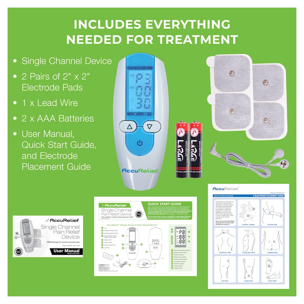 AccuRelief TENS Unit Muscle Stimulater Pain Relief System - Electric Muscle Stimulator with Electrodes for Neck, Back, and Full Body, White and Blue AccuRelief Au supplements
