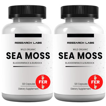 Research Labs 2 Fer 1 Ad Organic Irish Sea Moss Capsules 240 Total Pills, Raw Wildcrafted Seamoss Enhanced w/Bladderwrack & Burdock Root Antioxidant Powerhouse. Thyroid Support Research Labs Au supplements