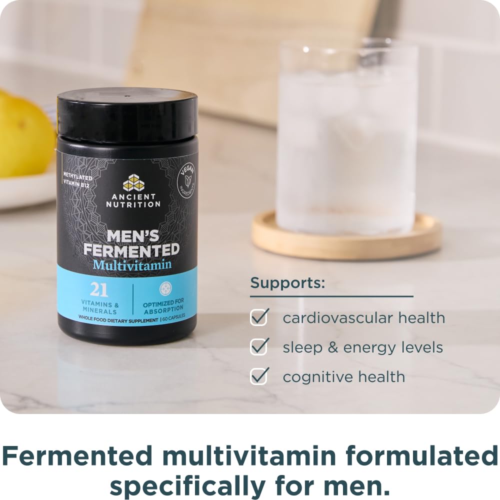 Ancient Nutrition Multivitamin for Men, Men's Fermented Multivitamin with Methylated Vitamin A, C, D, E, K, Zinc & Magnesium, Immune Support, Vegan, 60 Ct Ancient Nutrition Au supplements