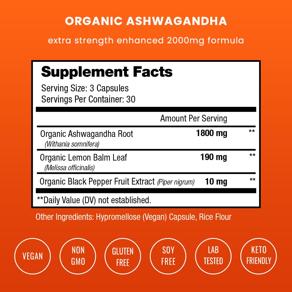NutraChamps Organic Ashwagandha Capsules, 2000mg Adrenal Fatigue, Thyroid & Mood Support Ashwagandha Supplements, Ashwagandha Root Powder & Lemon Balm, Superior Absorption with Black Pepper NutraChamps Au supplements