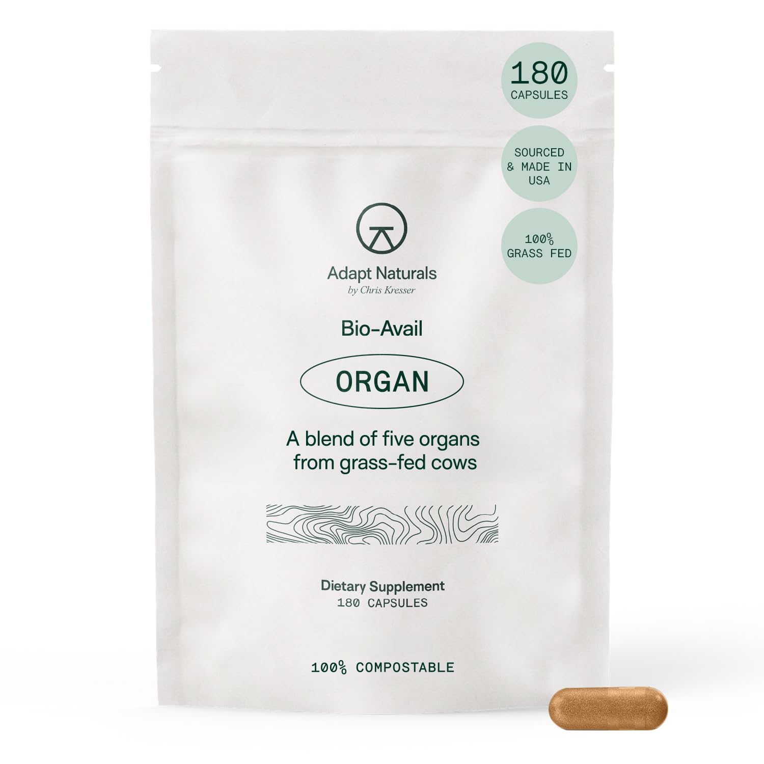 Adapt Naturals Organ Supplement, Bioavailable Grass Fed Beef Liver Capsules, Blend of Liver, Heart, Kidney, Pancreas & Spleen, Support Liver Cleanse Detox & Repair | Source of CoQ10-30 Days Supply ADAPT NATURALS BY CHRIS KRESSER Au supplements