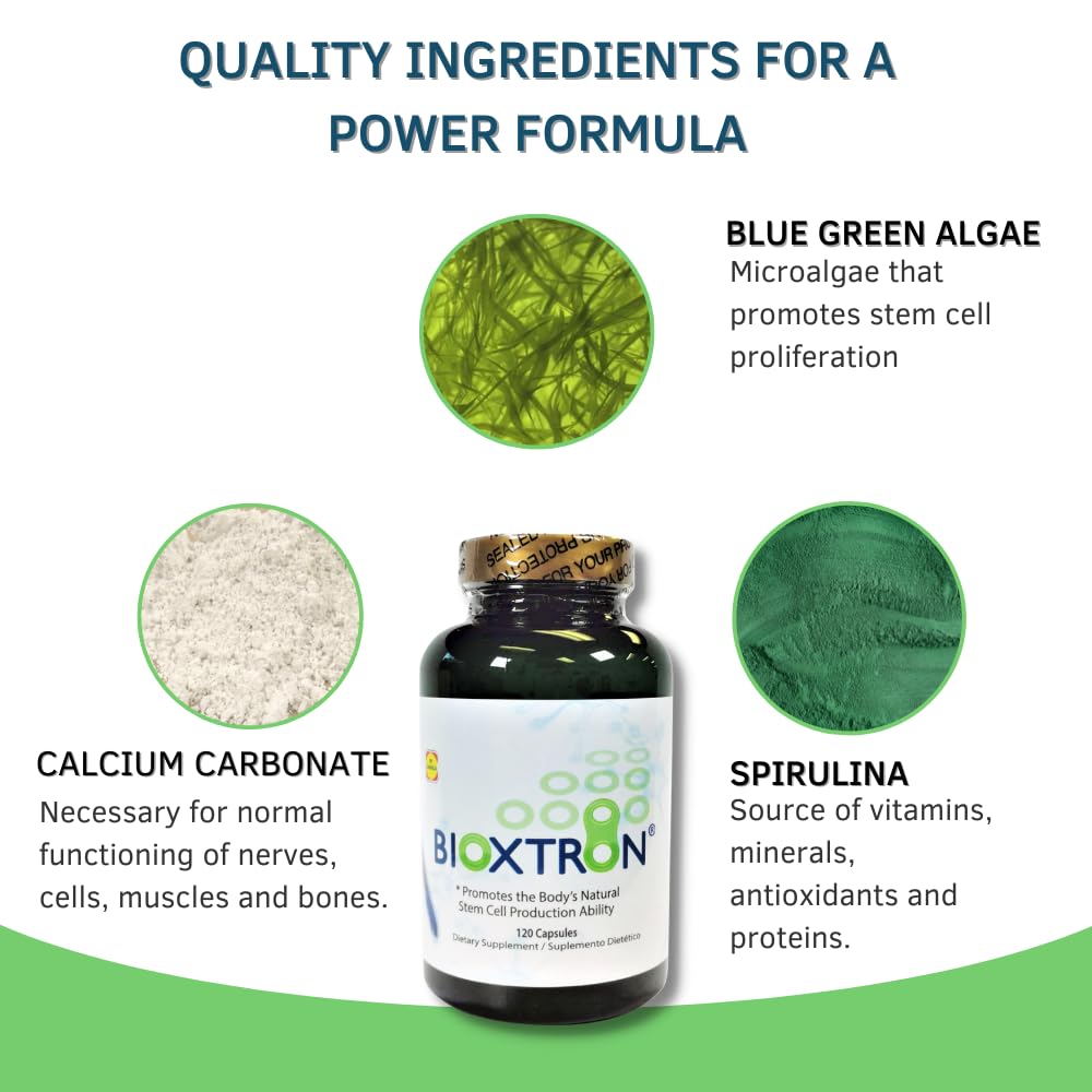 Bioxtron Natural AFA Stem Cell Supplement - Joint Support & Muscle Pain - Immune System Support - Natural Blue Green Algae Spirulina - 120 Caps Bioxtron Au supplements