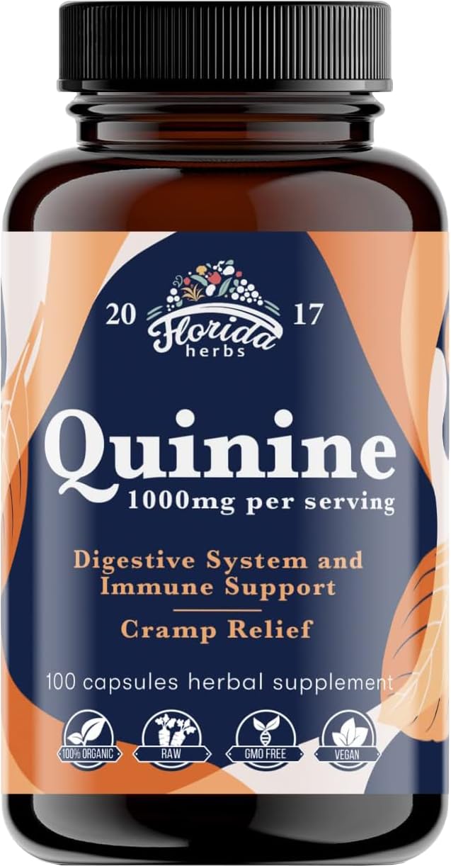 FLORIDA HERBS Quinine for Leg Cramps 1000 mg - 110 Capsules - Cinchona Bark Extract Supplement - Quinine Capsules - Vegan, Non - GMO FLORIDA HERBS Au supplements