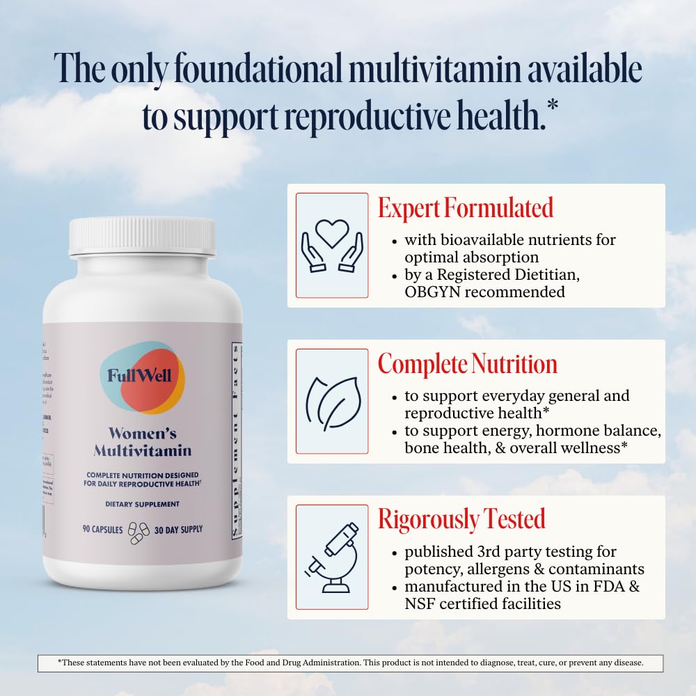 FullWell Women's Multivitamin - Daily Multivitamin for Reproductive Health - Supports Future Fertility, Hormone Balance & Overall Wellness - Antioxidant Blend - CoQ10 & PQQ - 90 Count (30 Servings) FullWell Au supplements