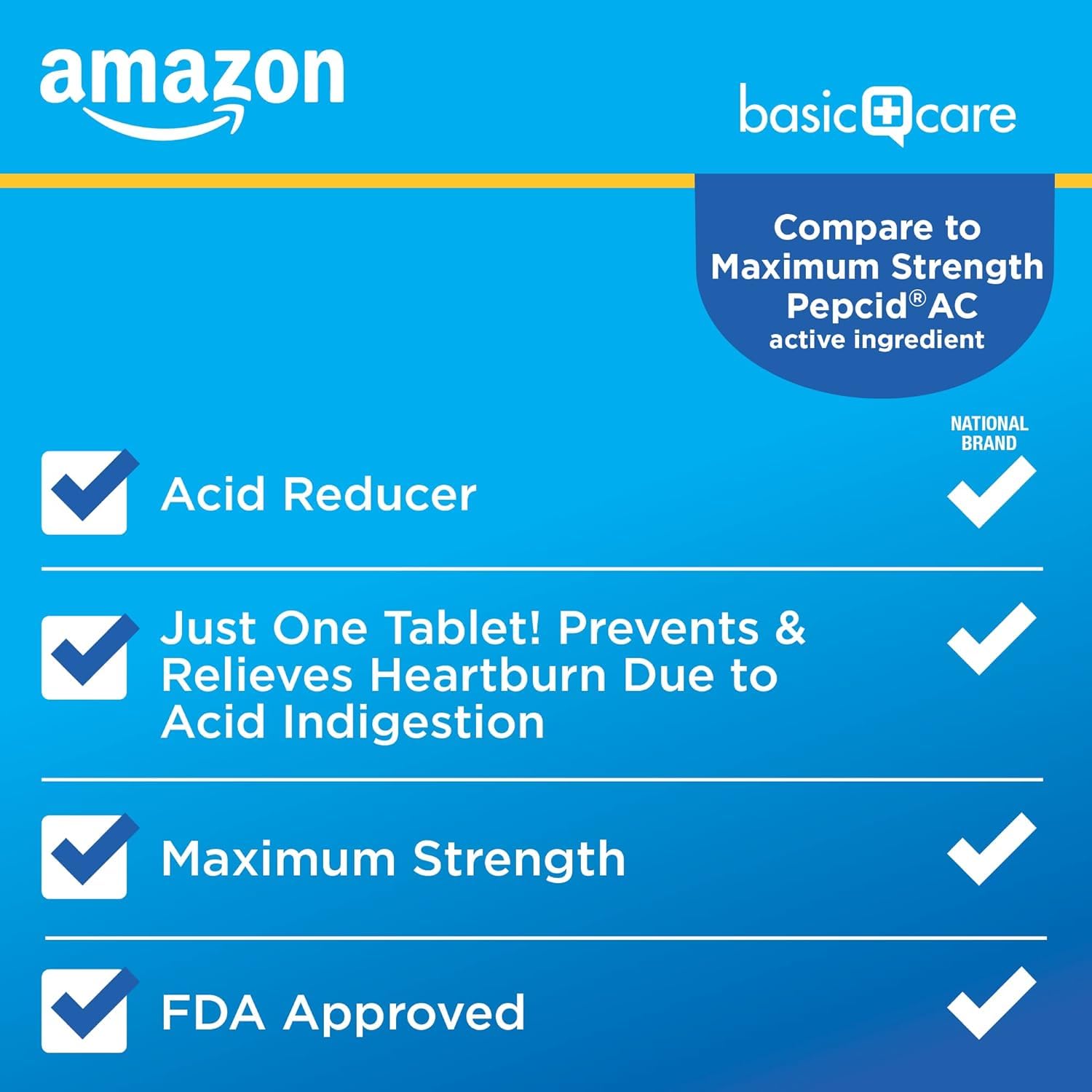 Amazon Basic Care Maximum Strength Famotidine Tablets 20 mg, Acid Reducer for Heartburn Relief, Prevents & Relieves Acid Indigestion, Heartburn Medicine, 50 Count Amazon Basic Care Au supplements