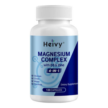 Heivy 4 in 1 Magnesium Complex with Zinc & Vitamin D3, 320mg Elemental Magnesium (Glycinate/Citrate/Gluconate/Malate), 120 Capsules (4 Months Supply), Vegan, Non-GMO, Gluten-Free, 3rd Party Tested Heivy Au supplements