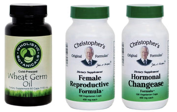 Dr. Christopher’s Female Health Bundle | Female Reproductive, Hormonal Changease & Wheat Germ Oil | 3-Bottle Herbal Support Pack | 100 Veg Capsules Each | USDA Organic Dietary Supplements Generic Au supplements