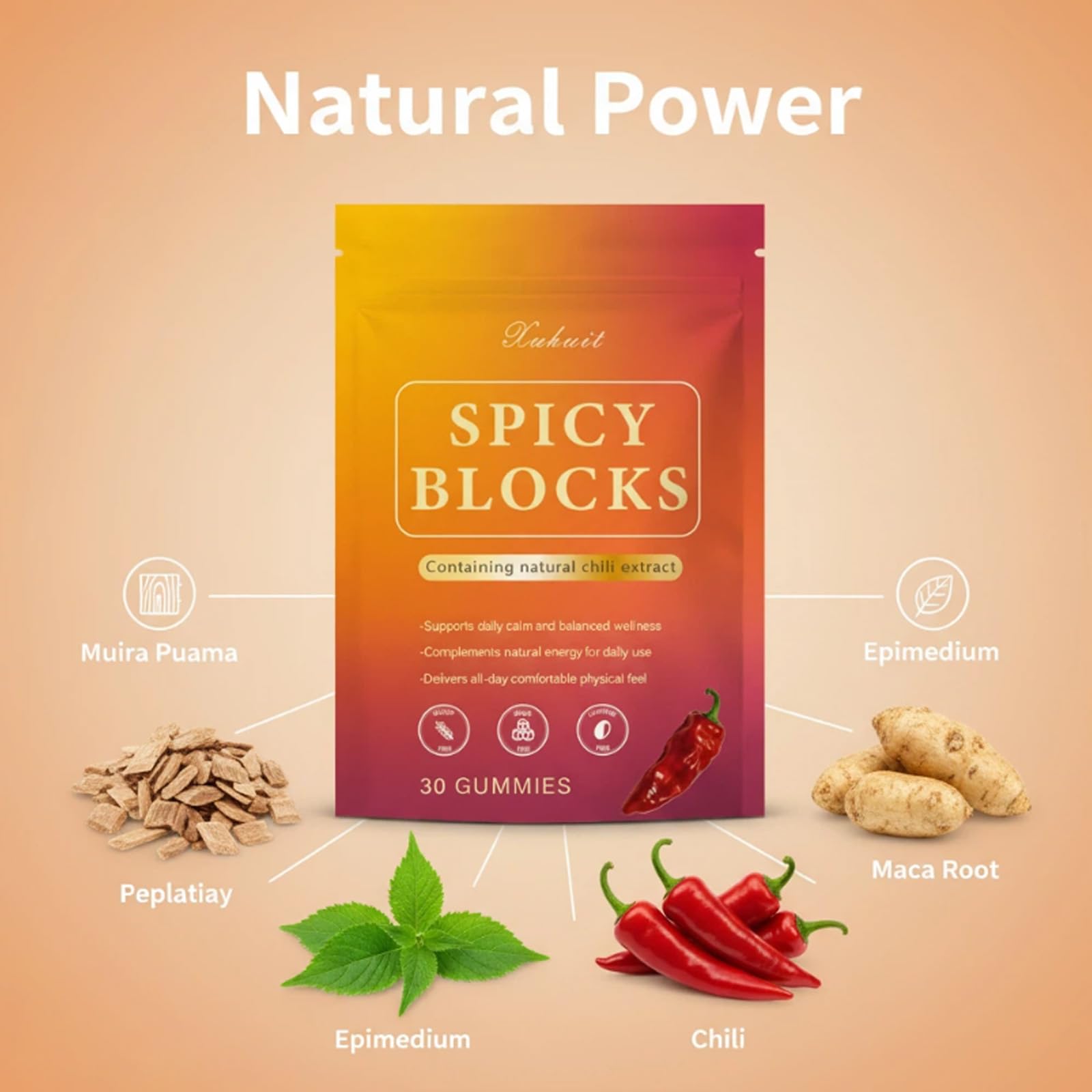 Spicy Blocks for Couples-with Chili Pepper , Maca Root & Epimedium Extract | Supports Emotional Warmth & Daily Comfort | Peach Flavor, Mild Spicy Kick, Vegan-Friendly, No Artificial Additives (1) PBZPBZ Au supplements
