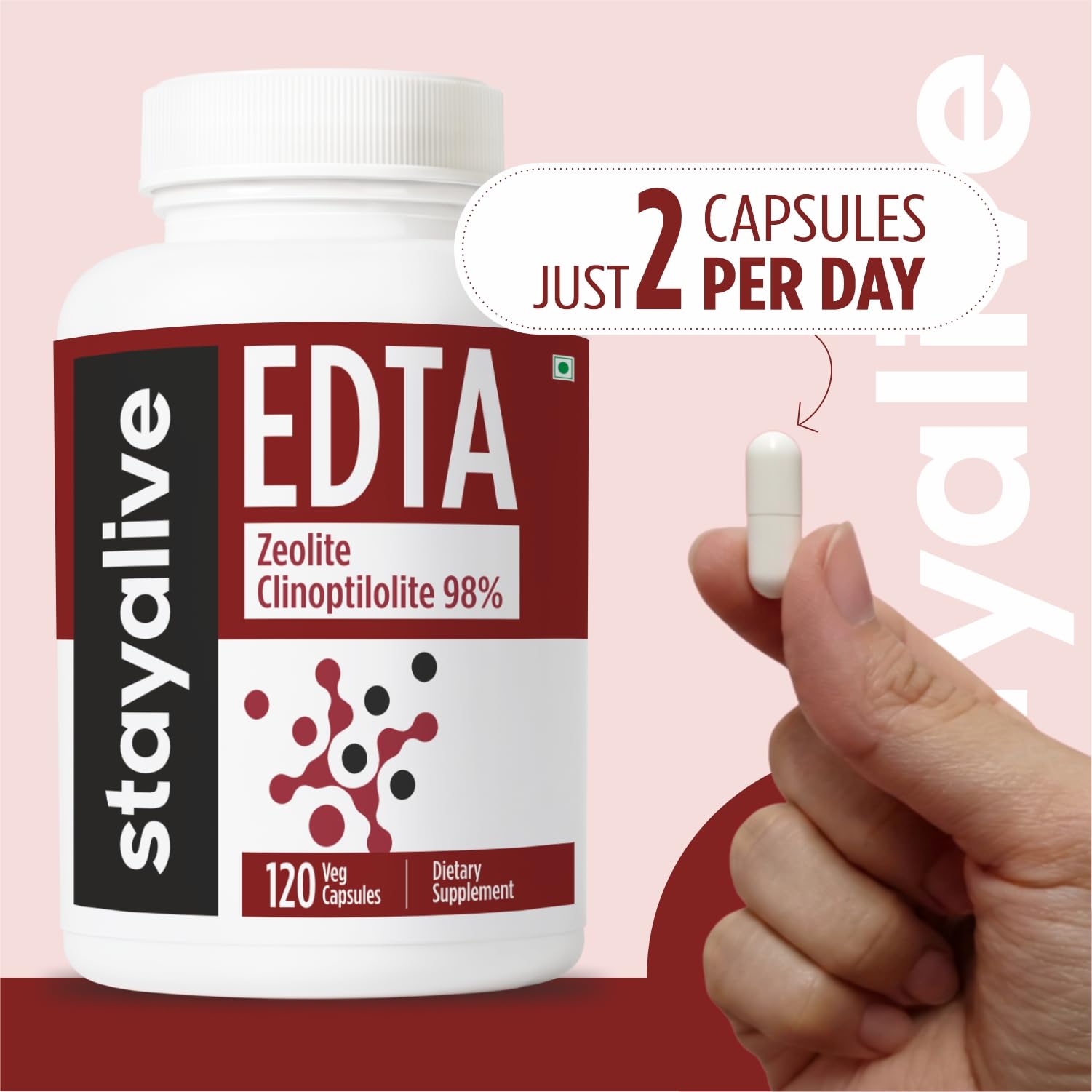 STAY ALIVE EDTA Capsules 1500mg with Zeolite 98% and Kale Extract Powder, 120 Pills, Non-GMO & Gluten Free Calcium Disodium EDTA Supplement STAY ALIVE Au supplements
