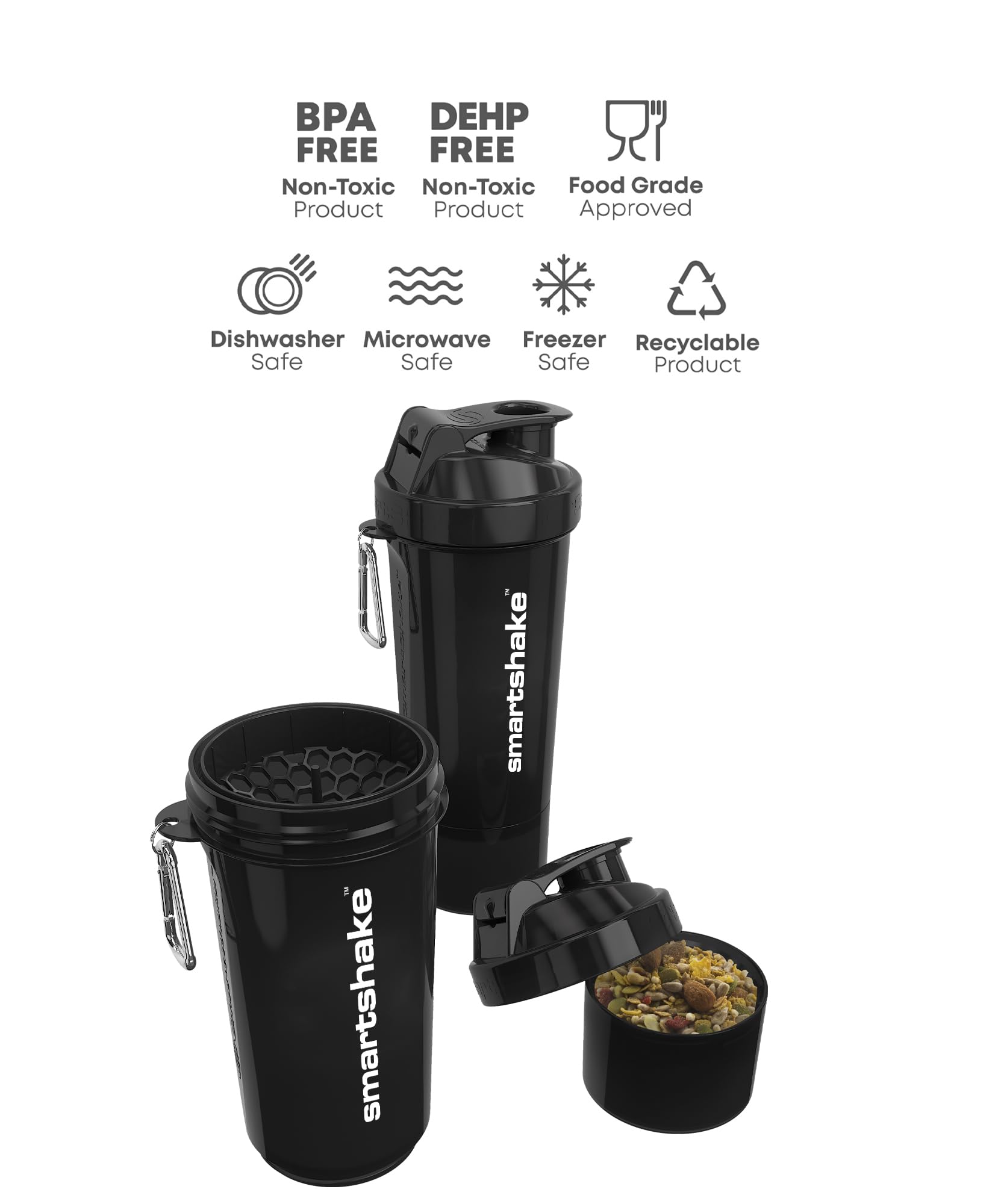 Smartshake Slim 4-Pack Protein Shaker Bottle 400 ml | 13.5 oz – Storage Included - Leakproof Screw