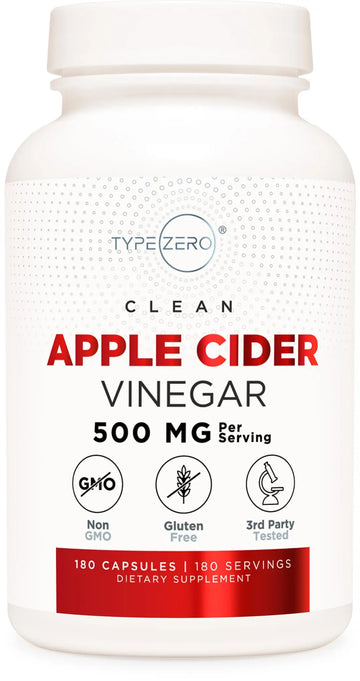 Type Zero Apple Cider Vinegar Capsules (180 Count) 500mg Per Serving - Non-GMO, Gluten-Free Supplement Type Zero Au supplements