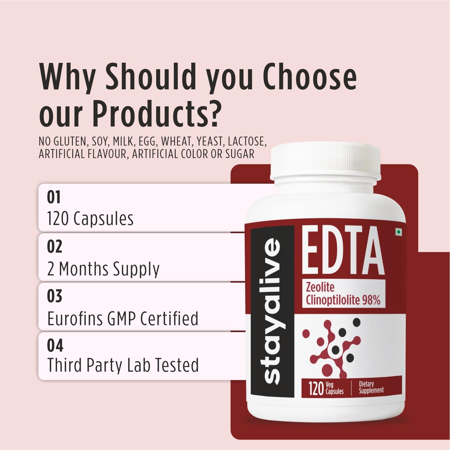 STAY ALIVE EDTA Capsules 1500mg with Zeolite 98% and Kale Extract Powder, 120 Pills, Non-GMO & Gluten Free Calcium Disodium EDTA Supplement STAY ALIVE Au supplements