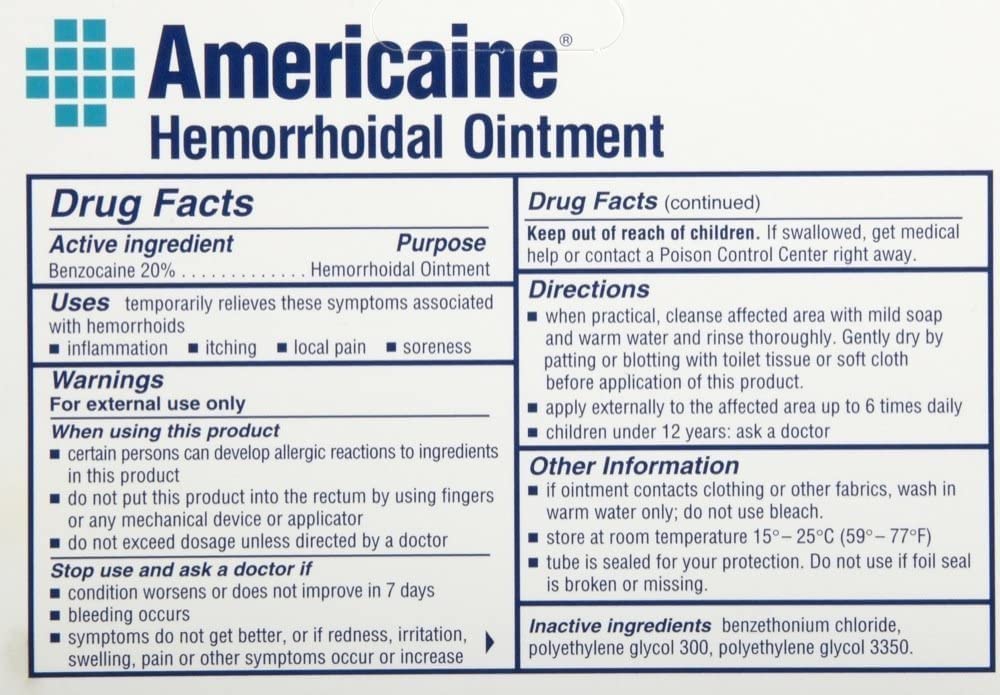Americaine Hemorrhoidal Ointment Maximum Strength 20% Benzocaine 1 oz (Pack of 2) Americaine Au supplements