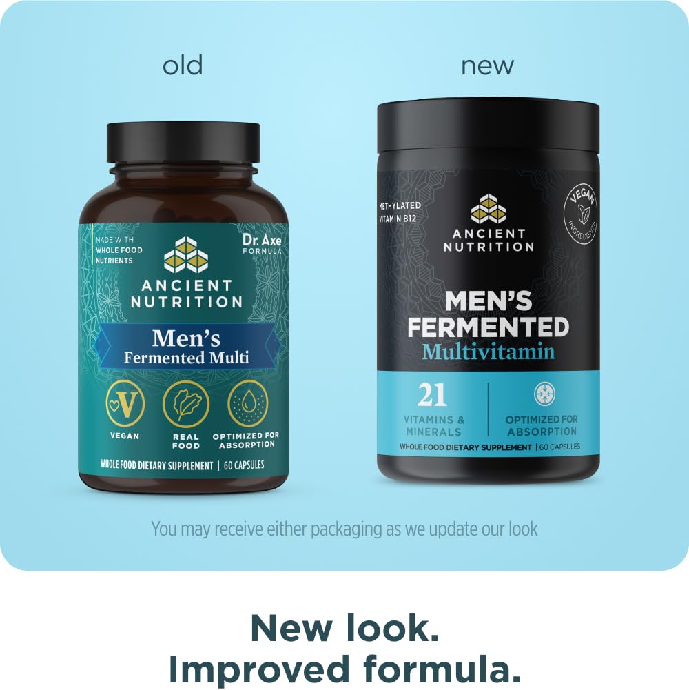 Ancient Nutrition Multivitamin for Men, Men's Fermented Multivitamin with Methylated Vitamin A, C, D, E, K, Zinc & Magnesium, Immune Support, Vegan, 60 Ct Ancient Nutrition Au supplements