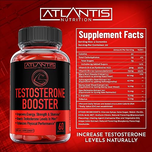 Testosterone Booster For Men Gummies - Enhances Strength & Stamina - Optimizes Physical