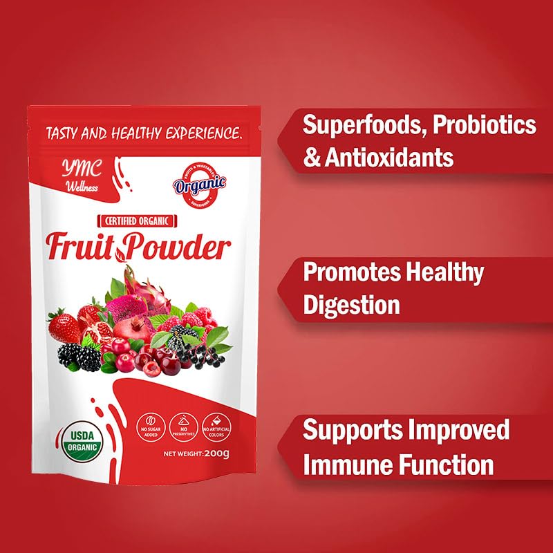 Organic Superfood Fruit Powder Smoothie & Juice mix - Antioxidants Rich Nutrients. Digestive Health, Weight Management, Immune Boosting, Energy boosting, Vitality, Vegan, Non- GMO, Gluten Free, Vegan. YMC Wellness Au supplements