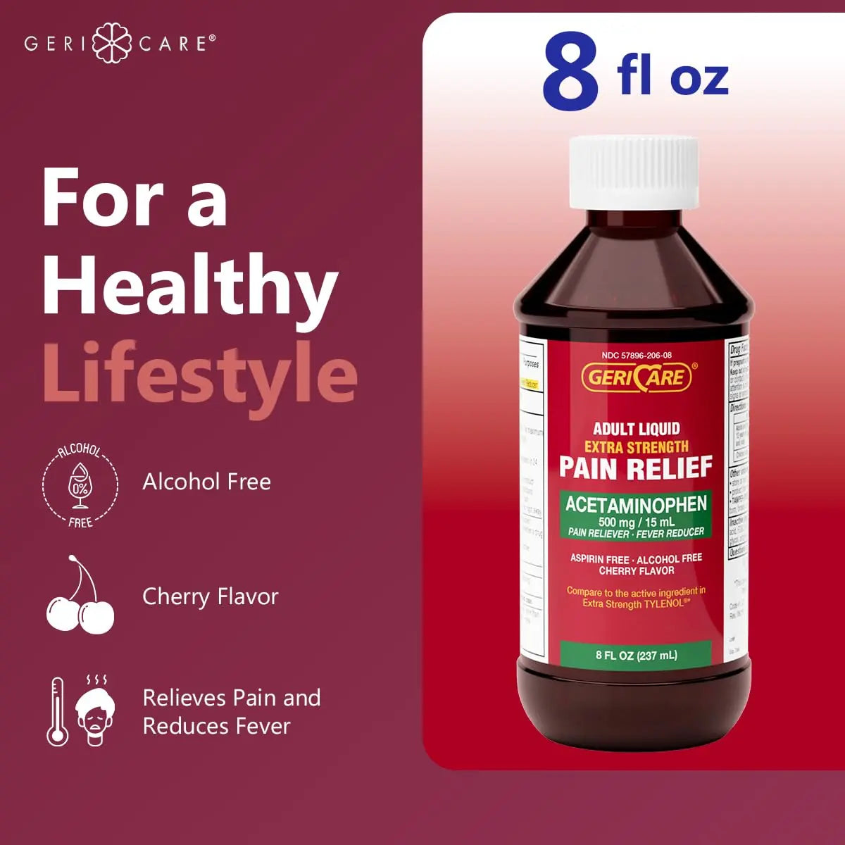 GeriCare Extra Strength Acetaminophen 500 mg Adult Liquid Pain Relief, Fever Reducer, 8 FL OZ (Pack of 1) GeriCare Au supplements