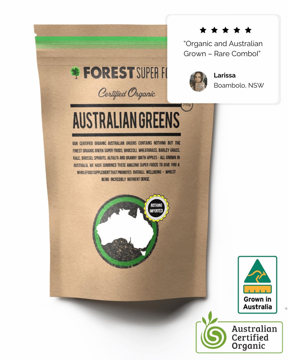Certified Organic Australian Greens Whole Food Blend | 7 Incredible Whole Foods | No fillers or additives Forest Super Foods Au supplements
