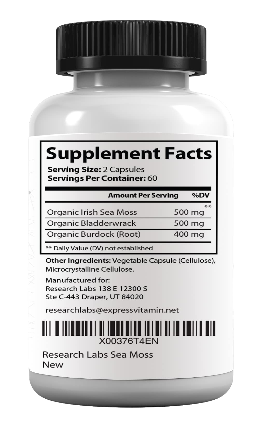 Research Labs 2 Fer 1 Ad Organic Irish Sea Moss Capsules 240 Total Pills, Raw Wildcrafted Seamoss Enhanced w/Bladderwrack & Burdock Root Antioxidant Powerhouse. Thyroid Support Research Labs Au supplements